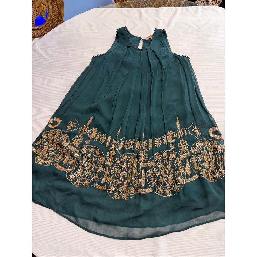 Not So Serious Anthropologie Brenta Beaded Blue Swing Dress Women’s Size 4P